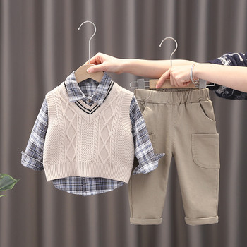 2023 Άνοιξη φθινόπωρο 3 τμχ Σετ ρούχων για αγόρια Βρεφικό γιλέκο πουλόβερ μακρυμάνικο πουκάμισο Cargo παντελόνι Σετ ρούχων Βρεφικό παιδικό κοστούμι