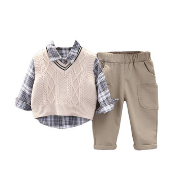 2023 Пролет Есен 3PCS Комплект дрехи за момчета Бебешки пуловер за момчета Жилетка Ризи с дълъг ръкав Карго Панталони Комплект дрехи Детски костюм за бебета