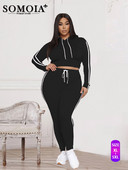 Plus Size Mikina s kapucňou Nohavice Set Dvojdielna súprava s dvojitým pruhom a potlačou Športový oblek Ležérne úzke nohavice Dámske zodpovedajúce outfity
