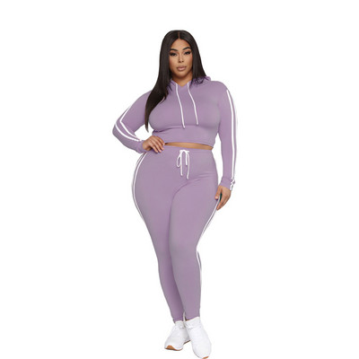 Plus Size Mikina s kapucňou Nohavice Set Dvojdielna súprava s dvojitým pruhom a potlačou Športový oblek Ležérne úzke nohavice Dámske zodpovedajúce outfity