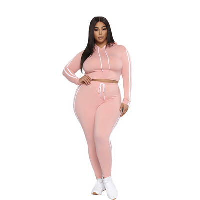 Plus Size Mikina s kapucňou Nohavice Set Dvojdielna súprava s dvojitým pruhom a potlačou Športový oblek Ležérne úzke nohavice Dámske zodpovedajúce outfity