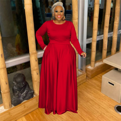 Dámske oblečenie Plus Size, ležérny jednodielny set s okrúhlym výstrihom a dlhým rukávom, jesenný oblek, nariasené maxi sukne, veľkoobchod