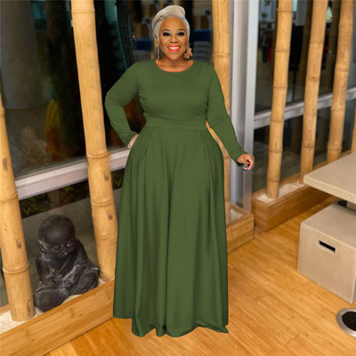 Dámske oblečenie Plus Size, ležérny jednodielny set s okrúhlym výstrihom a dlhým rukávom, jesenný oblek, nariasené maxi sukne, veľkoobchod