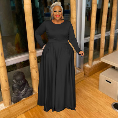 Dámske oblečenie Plus Size, ležérny jednodielny set s okrúhlym výstrihom a dlhým rukávom, jesenný oblek, nariasené maxi sukne, veľkoobchod