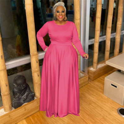 Dámske oblečenie Plus Size, ležérny jednodielny set s okrúhlym výstrihom a dlhým rukávom, jesenný oblek, nariasené maxi sukne, veľkoobchod