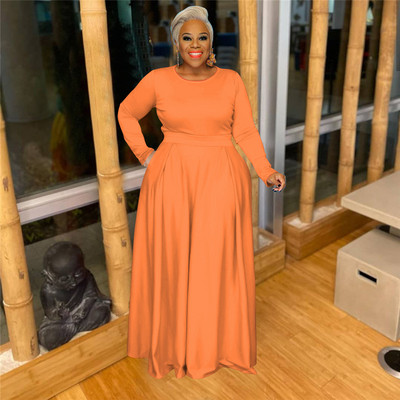 Dámske oblečenie Plus Size, ležérny jednodielny set s okrúhlym výstrihom a dlhým rukávom, jesenný oblek, nariasené maxi sukne, veľkoobchod