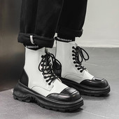 Cizme de bărbați cu platformă cu vârf pătrat Pantofi noi pentru bărbați Cizme de exterior cu șireturi până la jumătatea gambei Cizme de motocicletă în stil britanic Pantofi ocazionali pentru bărbați