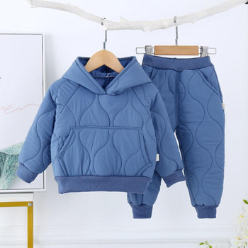 Χειμερινό χοντρό ζεστό σετ αγοριών Φούτερ με κουκούλα + Παντελόνι κοστούμι για παιδιά Αντοχή στο έντονο κρύο Παιδικό ντύσιμο