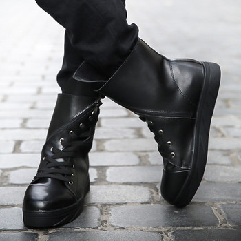 Ανδρικές μπότες πλατφόρμας με κορδόνια 2023 Νέα ανδρικά παπούτσια Μοντέρνα παπούτσια με φερμουάρ PU Μπότες στη μέση της γάμπας Ανδρικές εξατομικευμένες μπότες εξωτερικού χώρου
