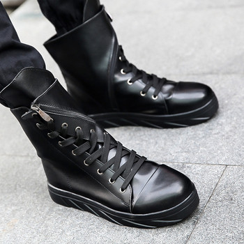 Ανδρικές μπότες πλατφόρμας με κορδόνια 2023 Νέα ανδρικά παπούτσια Μοντέρνα παπούτσια με φερμουάρ PU Μπότες στη μέση της γάμπας Ανδρικές εξατομικευμένες μπότες εξωτερικού χώρου