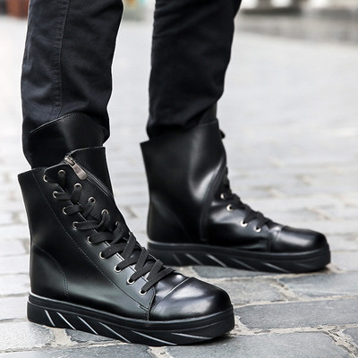 Ανδρικές μπότες πλατφόρμας με κορδόνια 2023 Νέα ανδρικά παπούτσια Μοντέρνα παπούτσια με φερμουάρ PU Μπότες στη μέση της γάμπας Ανδρικές εξατομικευμένες μπότες εξωτερικού χώρου