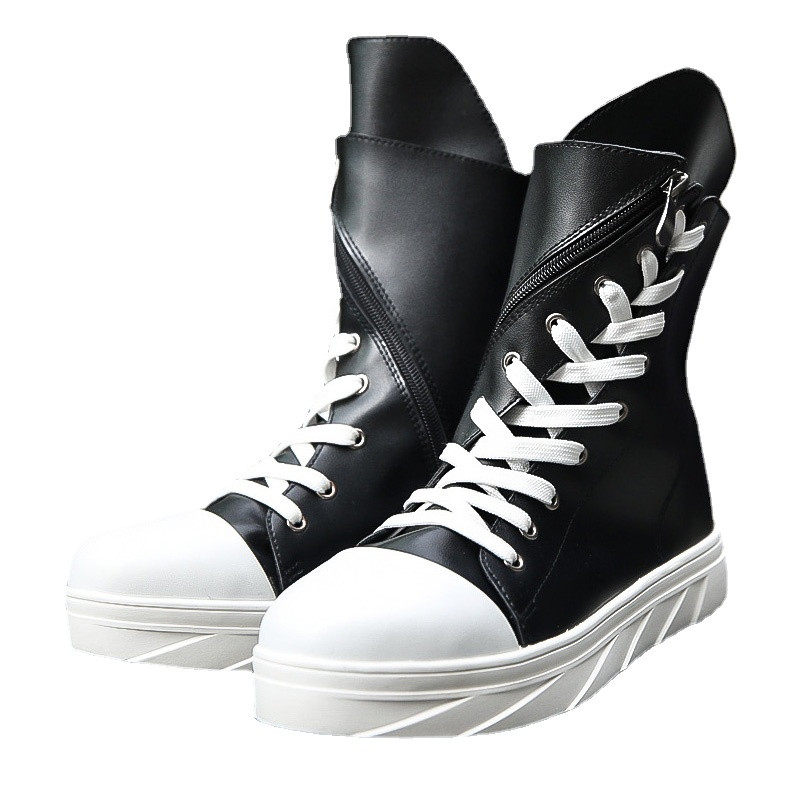 Ανδρικές μπότες πλατφόρμας με κορδόνια 2023 Νέα ανδρικά παπούτσια Μοντέρνα παπούτσια με φερμουάρ PU Μπότες στη μέση της γάμπας Ανδρικές εξατομικευμένες μπότες εξωτερικού χώρου