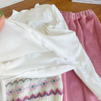 Есенна мода за момичета Трикотаж Пуловер Жилетка Основа Риза и панталон Комплект от три части Детски памучни дрехи в колегиален стил
