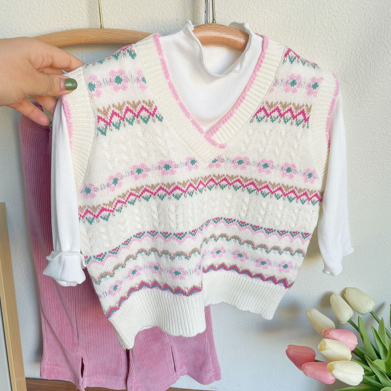 Φθινοπωρινά κορίτσια Πλεκτά Πλεκτά Πουλόβερ Βάση Πουκάμισο και Παντελόνι Σετ τριών τεμαχίων Παιδικά Βαμβακερά Ρούχα σε Κολεγιακό Στυλ