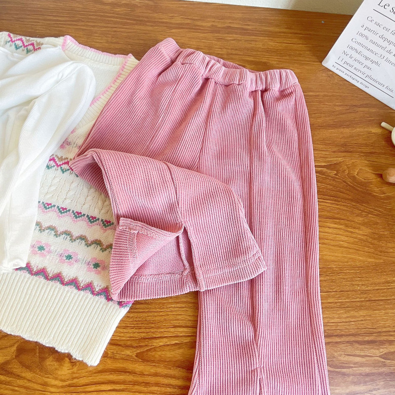 Φθινοπωρινά κορίτσια Πλεκτά Πλεκτά Πουλόβερ Βάση Πουκάμισο και Παντελόνι Σετ τριών τεμαχίων Παιδικά Βαμβακερά Ρούχα σε Κολεγιακό Στυλ