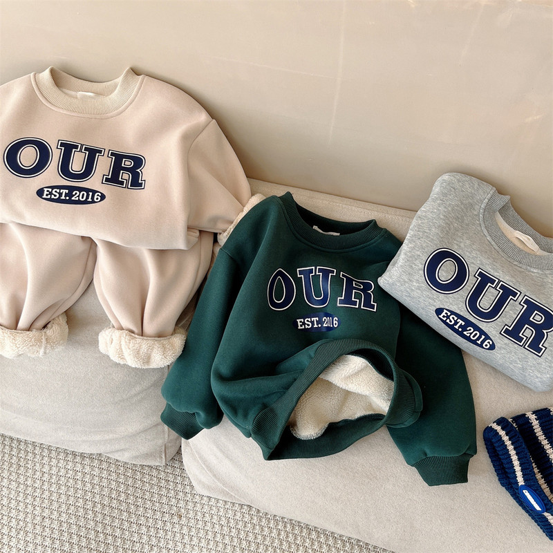 Iarnă Bebeluși Fetițe Băieți Tricou cu fleece alfabet+pantalon de trening școală copii Trening Copii ținute 2 piese Costum de jogging 1-9 ani