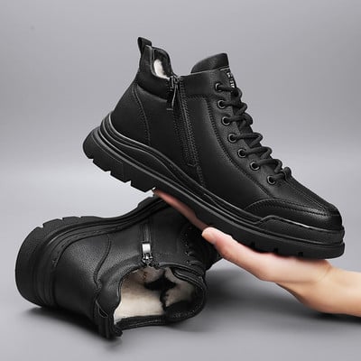 Winter Plus Velvet Férfi Csizmák Új Férfi Cipők Bokáig érő Meleg Platform csizmák Sokoldalú brit stílusú rövid csizma férfiaknak