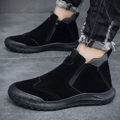 Cizme casual pentru bărbați cu fermoar lateral 2023 pantofi pentru bărbați, primăvară și toamnă, cizme plate pentru bărbați, clasice, de culoare solidă, cizme scurte rezistente la apă