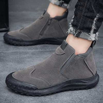 Cizme casual pentru bărbați cu fermoar lateral 2023 pantofi pentru bărbați, primăvară și toamnă, cizme plate pentru bărbați, clasice, de culoare solidă, cizme scurte rezistente la apă