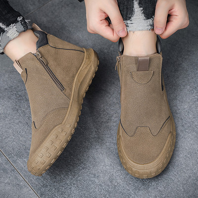 Cizme casual pentru bărbați cu fermoar lateral 2023 pantofi pentru bărbați, primăvară și toamnă, cizme plate pentru bărbați, clasice, de culoare solidă, cizme scurte rezistente la apă
