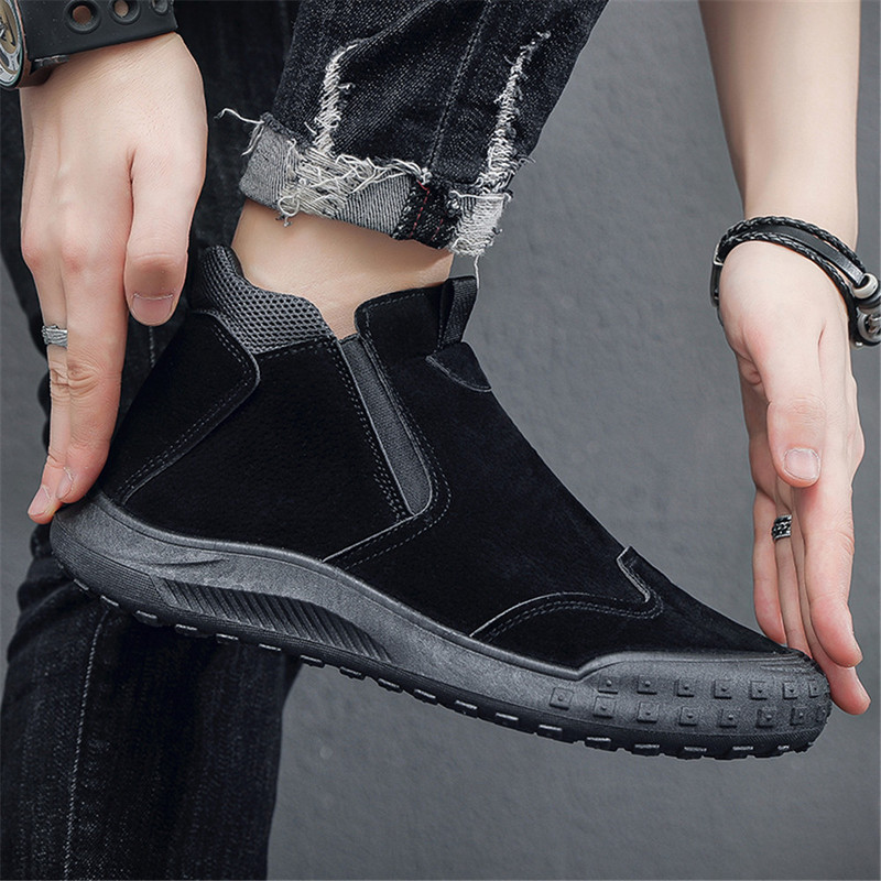 Vabaaja küljetõmblukuga meeste saapad 2023. aasta kingad meestele Kevadised ja sügisesed PU lamedad meeste saapad Klassikalised ühevärvilised veekindlad lühikesed saapad