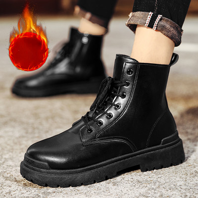 Plus Velvet Platform Vyriški Batai Nauji Vyriški Batai Žieminiai Šone Užtrauktukas Šilti Trumpi Odiniai Batai Suvarstomi Neslystantys motociklo batai
