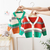 Kardigán gyerekeknek Csíkos V-nyakú alkalmi felsőruházat Kötött pulóver felsőruházat Fiúk pulóver Gyerek gyerek fiú pulóver