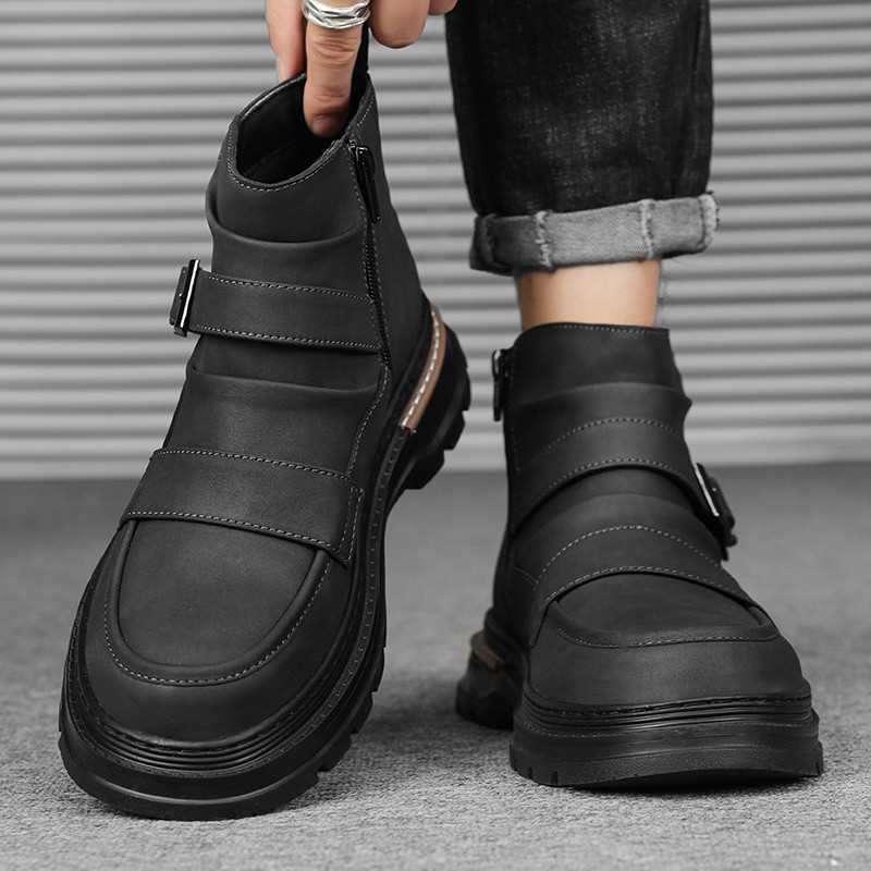 Csattal díszített kültéri csizmák férfi cipők oldalsó cipzáras bokacsizmák férfi divatos platós csizmák meleg őszi férfi cipők Botas