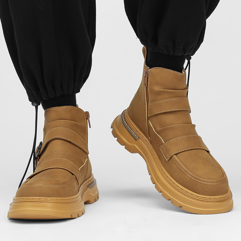 Csattal díszített kültéri csizmák férfi cipők oldalsó cipzáras bokacsizmák férfi divatos platós csizmák meleg őszi férfi cipők Botas