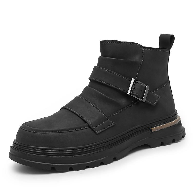 Csattal díszített kültéri csizmák férfi cipők oldalsó cipzáras bokacsizmák férfi divatos platós csizmák meleg őszi férfi cipők Botas