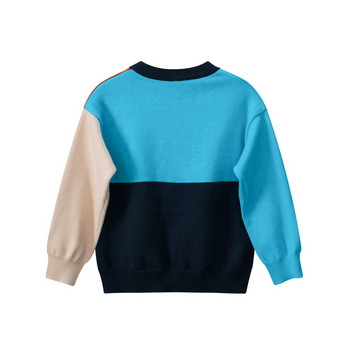 Зима 2023 г. Нови детски пуловери Трикотаж за момчета Цветен пачуърк Пуловер с дълъг ръкав и О-образно деколте Топли топли детски дрехи Dropship