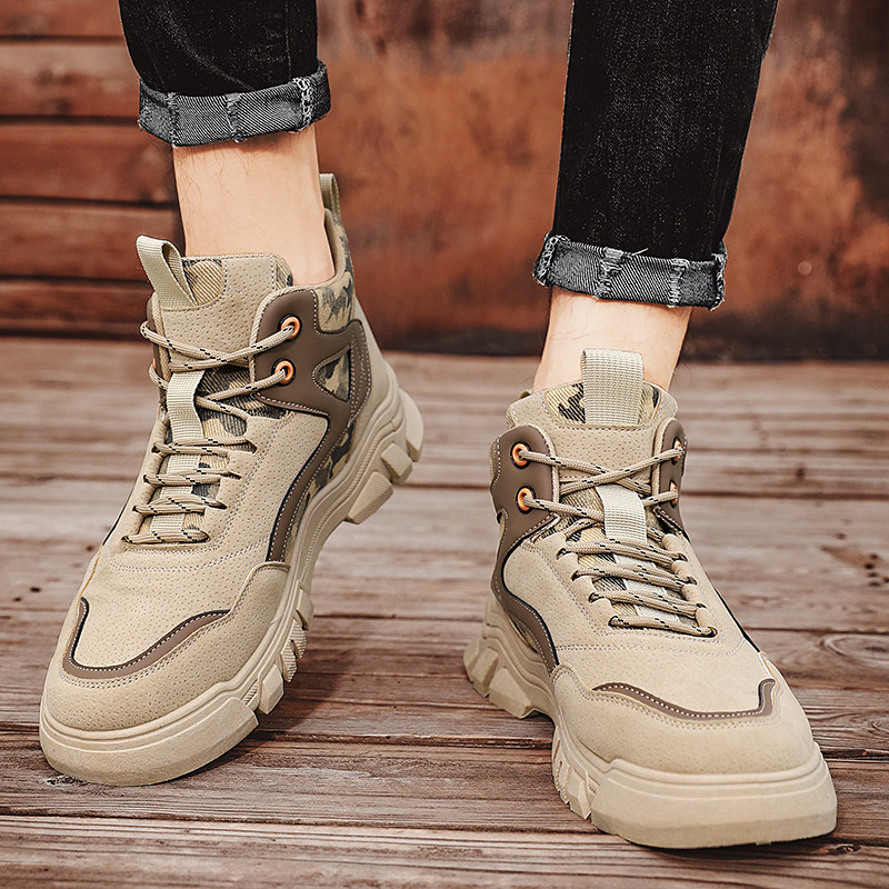 Cizme scurte pentru bărbați cu șireturi Pantofi pentru bărbați Cizme pentru bărbați ocazionale cu vârf rotund, rezistente la uzură, Ghete cu platformă impermeabile de primăvară și toamnă