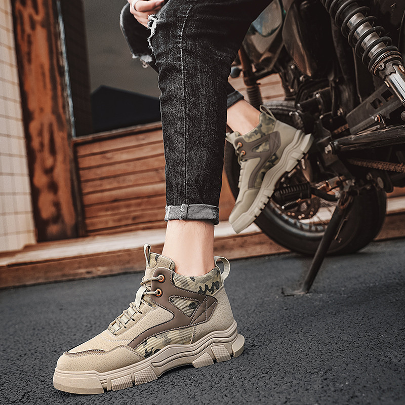 Cizme scurte pentru bărbați cu șireturi Pantofi pentru bărbați Cizme pentru bărbați ocazionale cu vârf rotund, rezistente la uzură, Ghete cu platformă impermeabile de primăvară și toamnă