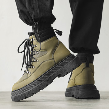 Ανδρικές μπότες casual με χοντρή σόλα 2023 Νέα ανδρικά παπούτσια Ανδρικές μπότες με ψηλό ύψος που αυξάνουν το ύψος Ευέλικτες άνετες μπότες με κορδόνια Ανδρικές μπότες