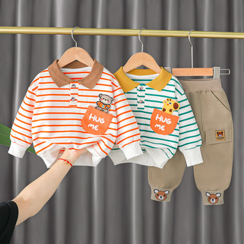 Анцуг за малки деца Пролетни комплекти бебешки дрехи Детски модни спортни дрехи за момчета Детски суичър и панталони с карикатура на мече 2 бр.