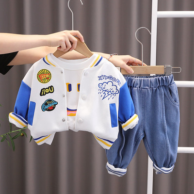 Primăvară Toamnă Bebeluși Băieți Haine din bumbac Jachetă de baseball pentru copii Tricouri Pantaloni 3 buc/Seturi Costum casual pentru copii Treninguri pentru copii
