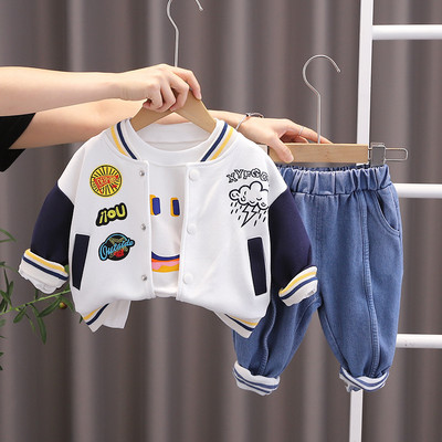 Primăvară Toamnă Bebeluși Băieți Haine din bumbac Jachetă de baseball pentru copii Tricouri Pantaloni 3 buc/Seturi Costum casual pentru copii Treninguri pentru copii