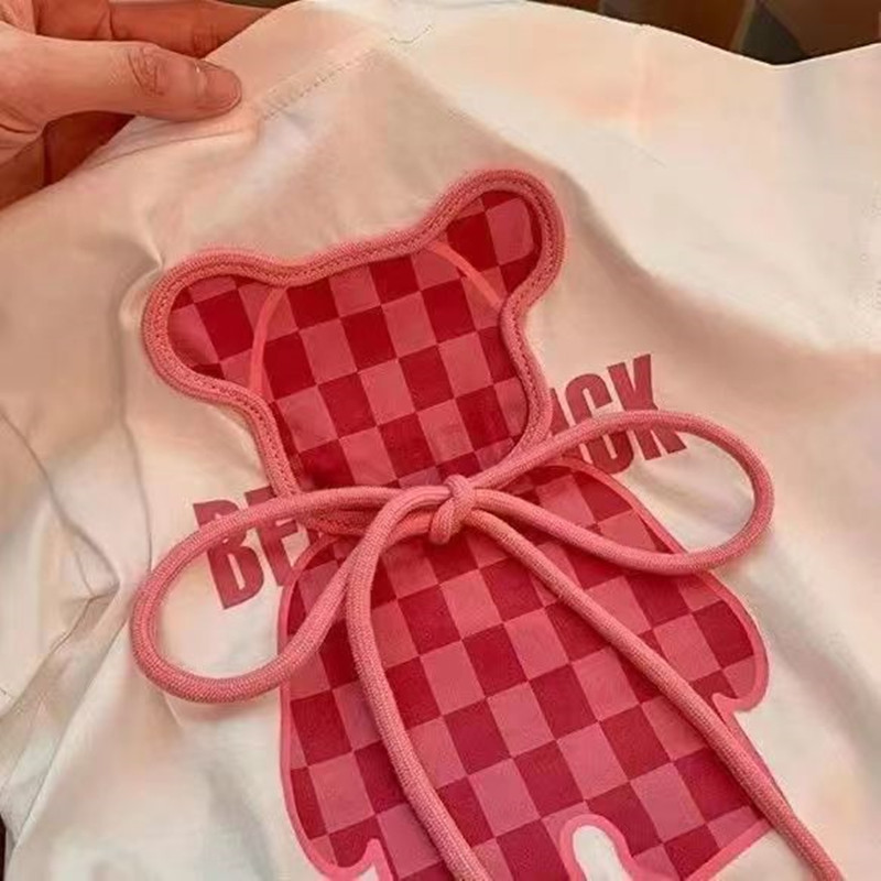 Tüdrukute suvised spordialad vabaaja ülikonnariided 2022 uus multifilmi puuvillane T-särk Tüdrukute karu mustriga laienevad püksid, kaheosaline komplekt