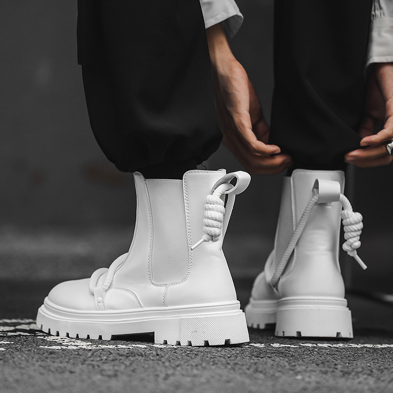 Valged Chelsea saapad, uued meeste jalanõud välitingimustes, sääre keskel, meeste saapad, isikupärastatud töösaapad, lühikese toruga vabaajajalatsid meestele