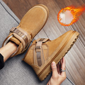 Buckle Platform Boots 2023 Νέα Ανδρικά Παπούτσια Χειμερινά Βελούδινα Ζεστά Βαμβακερά Παπούτσια Κλασικά Μαύρα Αντιολισθητικά Κοντά Snow Boots Ανδρικές μπότες