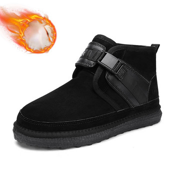 Ботуши с платформа с катарама 2023 Нови мъжки обувки Зимни кадифени топли памучни обувки Класически черни неплъзгащи се къси ботуши за сняг Мъжки ботуши