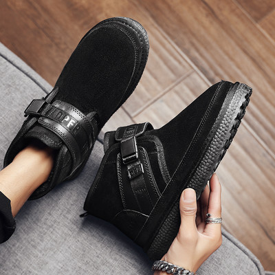Buckle Platform Boots 2023 Νέα Ανδρικά Παπούτσια Χειμερινά Βελούδινα Ζεστά Βαμβακερά Παπούτσια Κλασικά Μαύρα Αντιολισθητικά Κοντά Snow Boots Ανδρικές μπότες