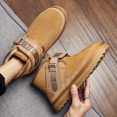 Buckle Platform Boots 2023 Νέα Ανδρικά Παπούτσια Χειμερινά Βελούδινα Ζεστά Βαμβακερά Παπούτσια Κλασικά Μαύρα Αντιολισθητικά Κοντά Snow Boots Ανδρικές μπότες