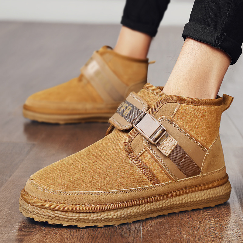 Buckle Platform Boots 2023 Νέα Ανδρικά Παπούτσια Χειμερινά Βελούδινα Ζεστά Βαμβακερά Παπούτσια Κλασικά Μαύρα Αντιολισθητικά Κοντά Snow Boots Ανδρικές μπότες