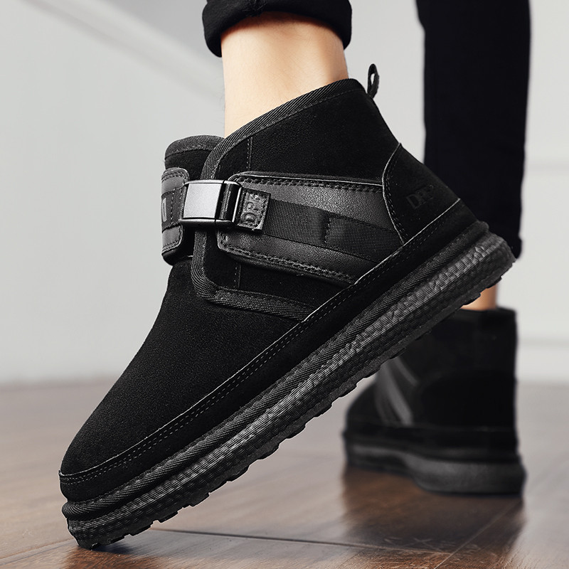 Buckle Platform Boots 2023 Νέα Ανδρικά Παπούτσια Χειμερινά Βελούδινα Ζεστά Βαμβακερά Παπούτσια Κλασικά Μαύρα Αντιολισθητικά Κοντά Snow Boots Ανδρικές μπότες