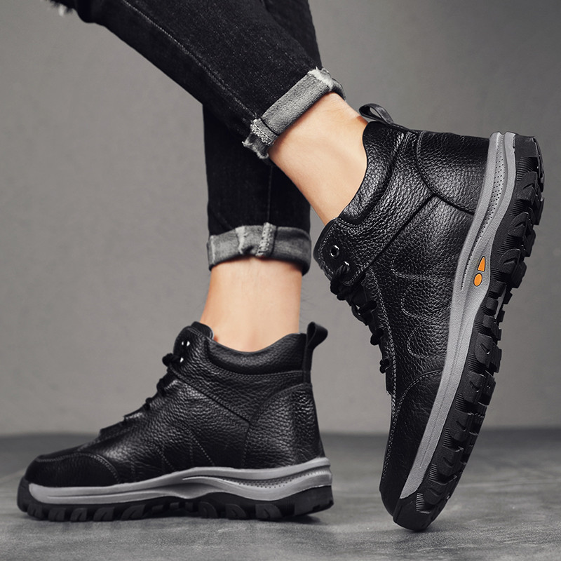 Ανδρικές Μπότες Πλατφόρμας Ανδρικά Παπούτσια Ανδρικά Παπούτσια Winter Plus Βελούδινα ζεστά μποτάκια εργασίας Γνήσιο δέρμα Μπότες χιονιού Big Size 46 Botas