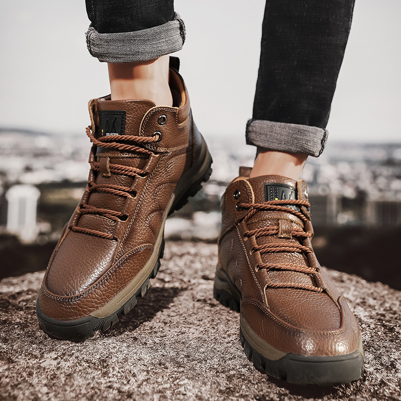 Ανδρικές Μπότες Πλατφόρμας Ανδρικά Παπούτσια Ανδρικά Παπούτσια Winter Plus Βελούδινα ζεστά μποτάκια εργασίας Γνήσιο δέρμα Μπότες χιονιού Big Size 46 Botas