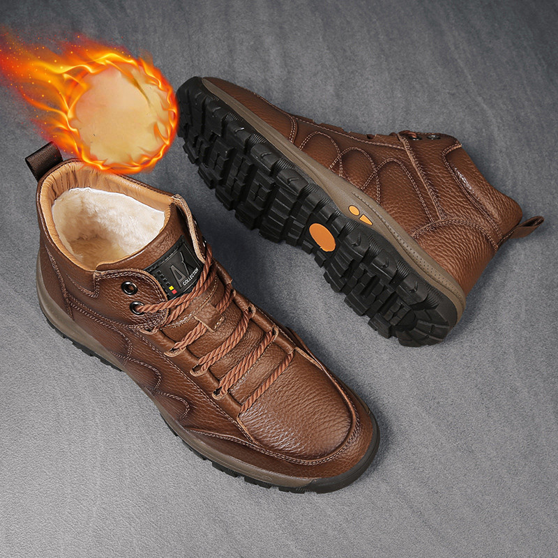 Ανδρικές Μπότες Πλατφόρμας Ανδρικά Παπούτσια Ανδρικά Παπούτσια Winter Plus Βελούδινα ζεστά μποτάκια εργασίας Γνήσιο δέρμα Μπότες χιονιού Big Size 46 Botas