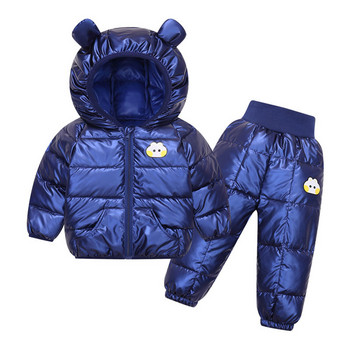 Παιδικά ζεστά χειμωνιάτικα ρούχα για αγόρια Σετ κάτω Μπουφάν με κουκούλα Παλτό+παντελόνι Παιδική στολή χιονιού Παχύ κοστούμι 1 2 3 4 5 ετών