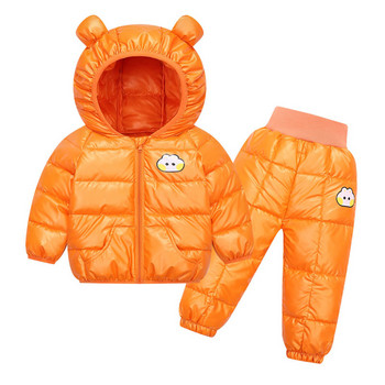 Детски топъл зимен комплект дрехи за момчета Пухено яке Палто с качулка+панталон Детски снежен костюм Удебелен костюм 1 2 3 4 5 години